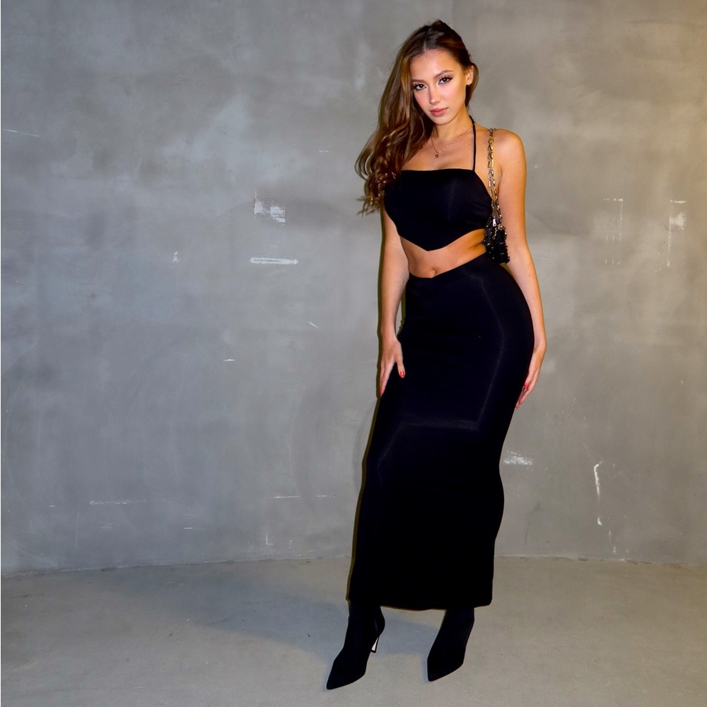 Fashion Nova Maxi Skirt Set Two Piece Outfit Crop Top + skirt